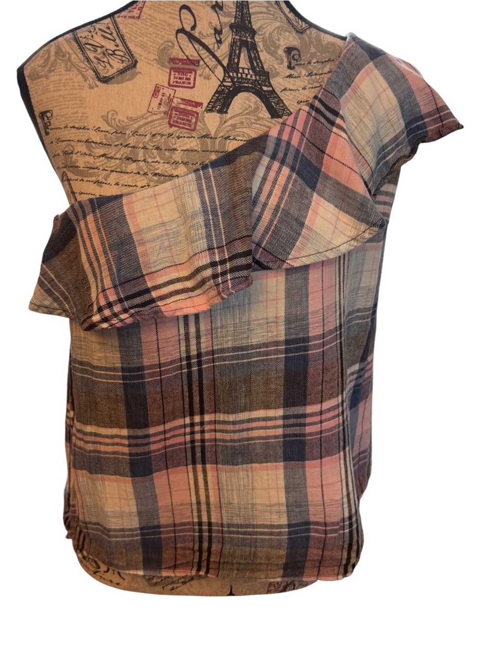 cloth & stone One-Shoulder Plaid Tank Top in Pink & Navy